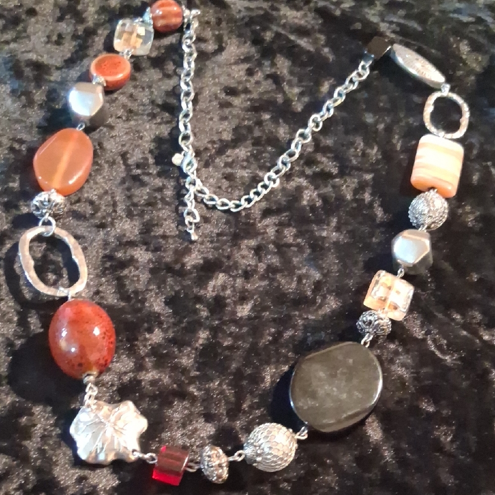 Premier Designs Silver and Red Beaded Necklace